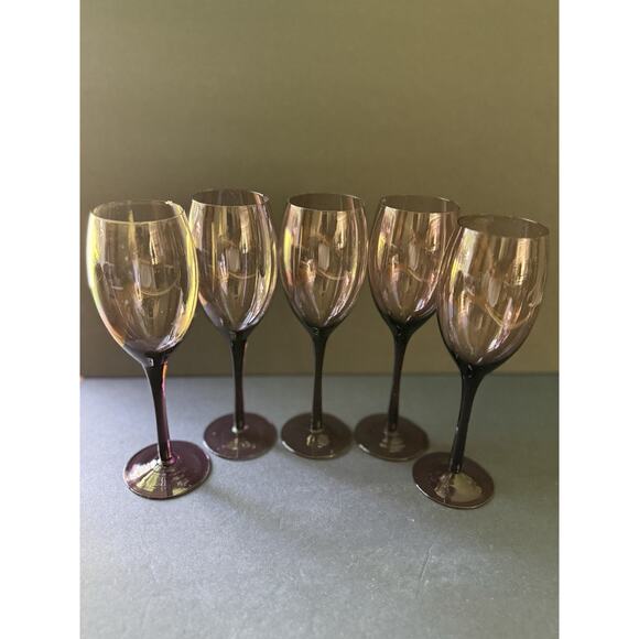 Vintage Amethyst Champagne Flutes Glasses Purple Set 5 Cocktail Barware Modern - Picture 2 of 6